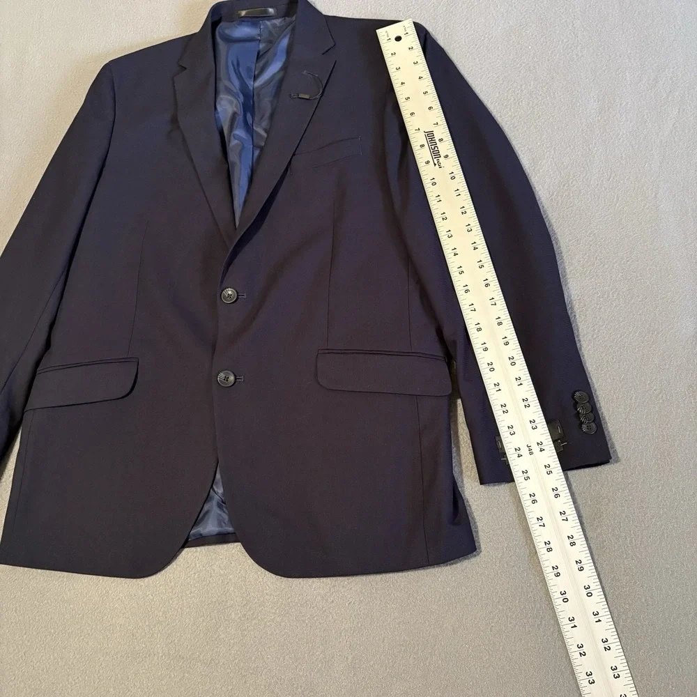 Kenneth Cole Stretch Sport Coat 42R‎ Navy Solid Angled Pockets Blazer 11-300541